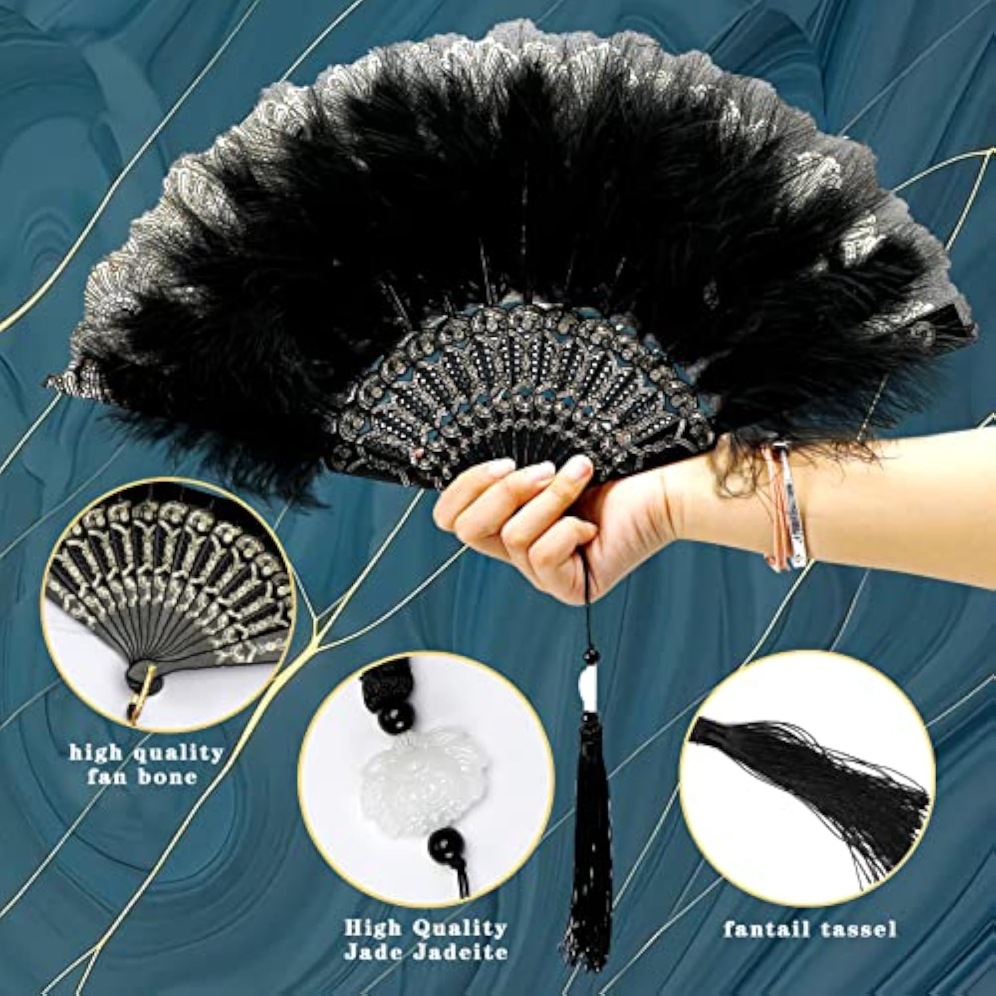Foldable Feather Handheld Fan, Vintage Style